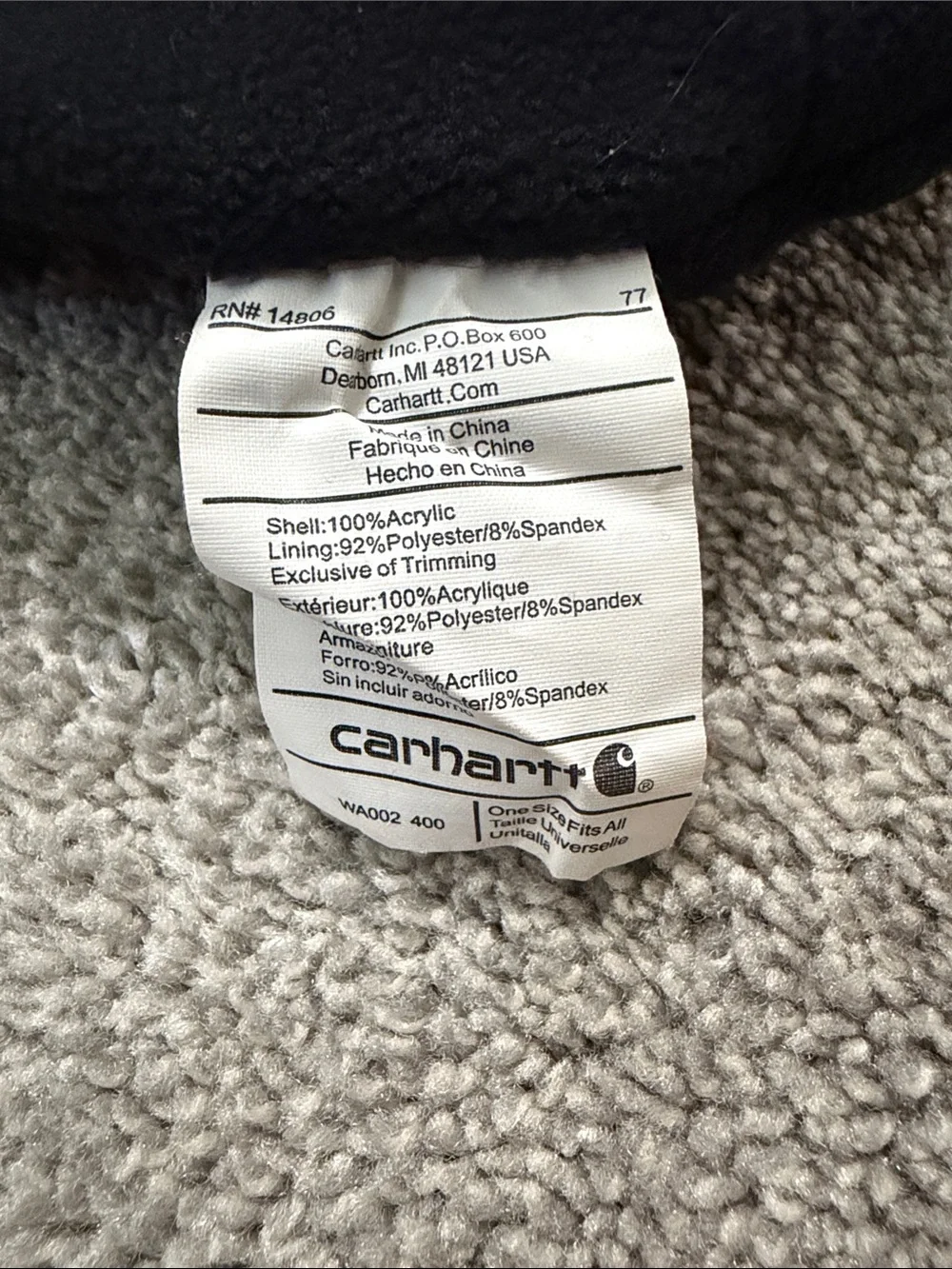 Carhartt Striped Beanie w/ Fleece Lining in Teal, Purple, Gray, Brown, Cream